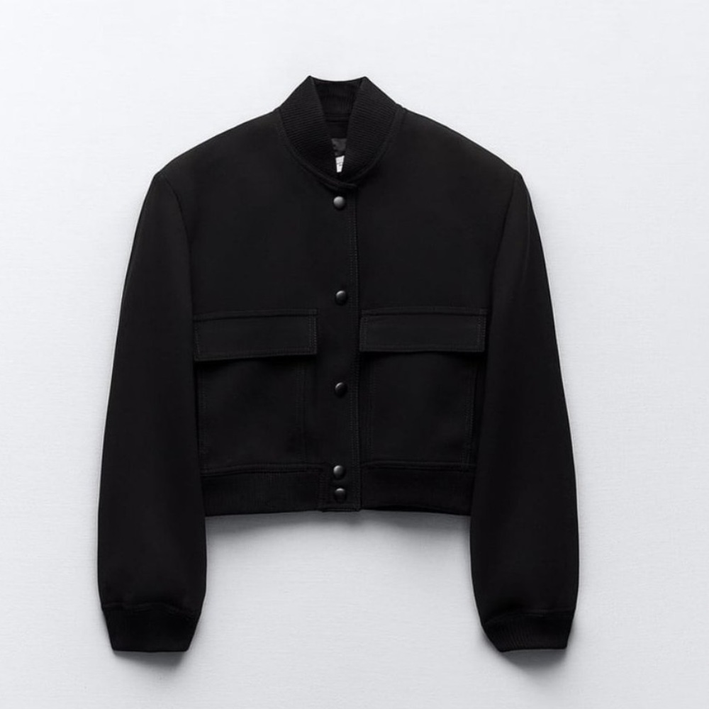 NWT ZARA MAXI POCKET BOMBER BLACK